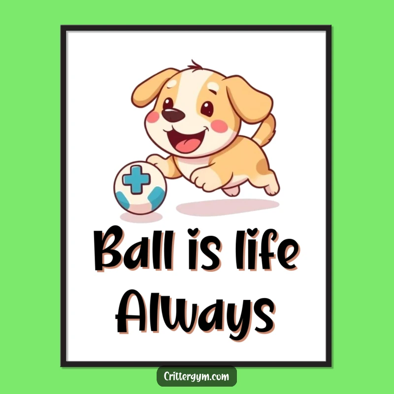 Free Printable Funny Dog Wall Art - Energetic Pup Chasing Ball Downloadable Decor