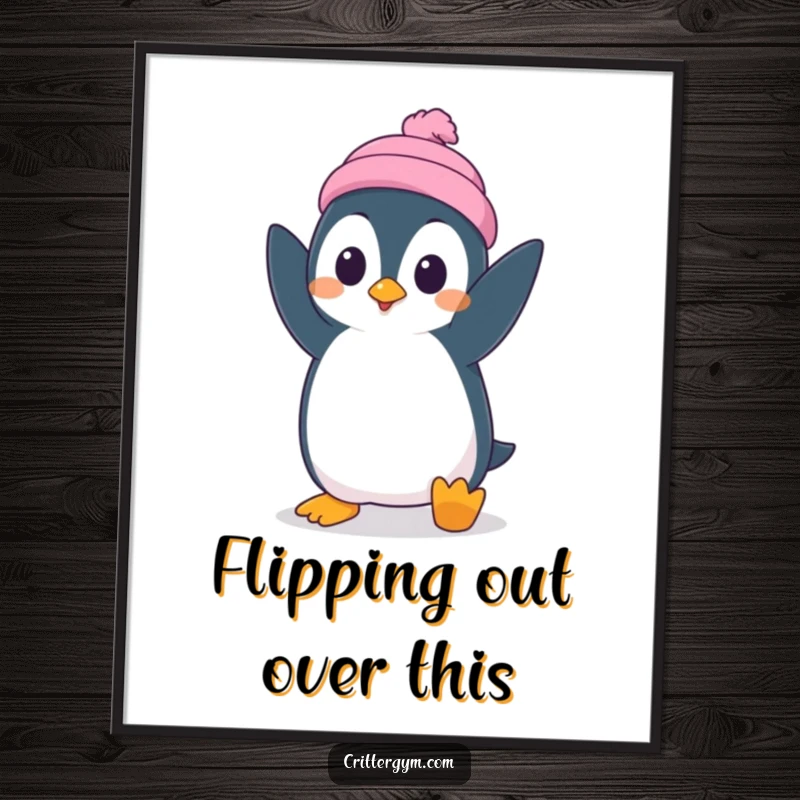 Funny Free Printable Wall Art: A penguin in a precarious handstand, eyes wide with surprised focus, bringing humor to your decor.