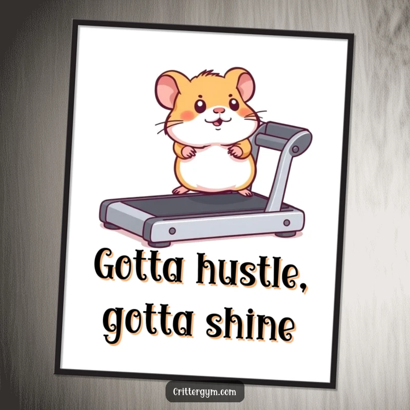Funny Free Printable Wall Art: Hamster vigorously running on a miniature treadmill, inspiring energy art.