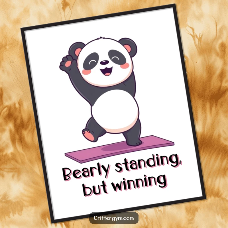 Funny Free Printable Wall Art: A cheerful panda attempting a handstand, adding humor to any room.