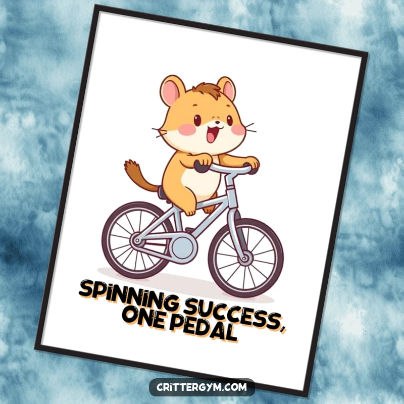 Funny Free Printable Wall Art: Adorable critter vigorously pedaling a small stationary bicycle, exuding pure, unadulterated joy.