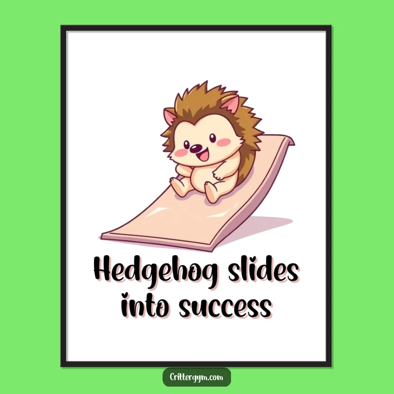 Funny Free Printable Wall Art: Hedgehog Slide Fun, Humorous Animal Downloadable Decor for Playful Rooms