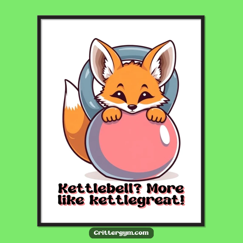 Funny Free Printable Wall Art: Curious Fox Peeking Behind Colorful Kettlebell