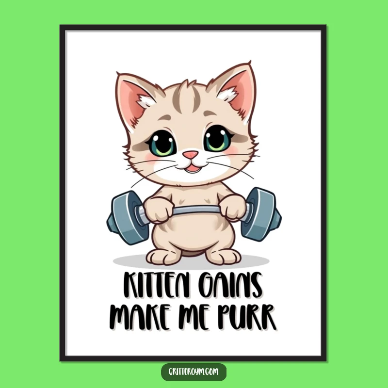 Funny Free Printable Wall Art: Kitten Gym Bro Posing, Humorous Cat Downloadable Decor for Fitness Fans