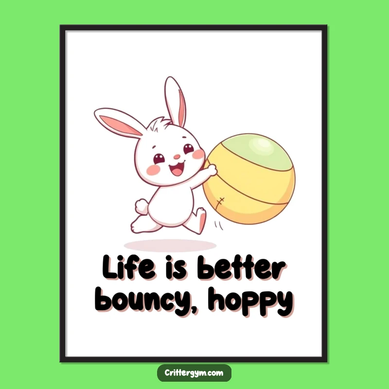 Funny Free Printable Wall Art: Bunny Chasing Ball, Energetic Decor, Downloadable Whimsy