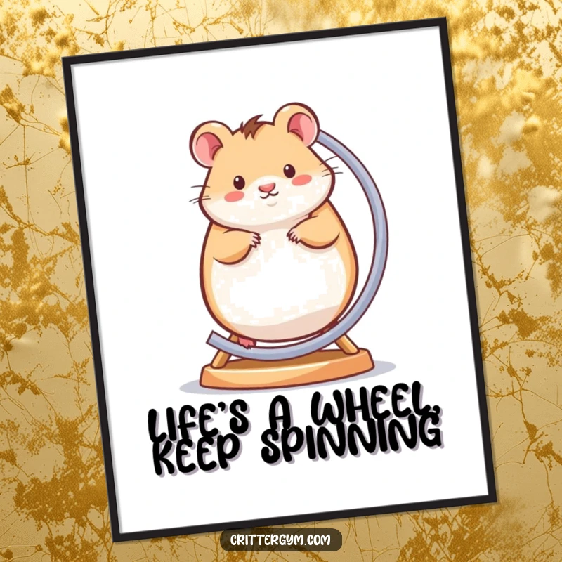 Funny Free Printable Wall Art: A round hamster character happily spinning on a miniature exercise wheel, creating a fun, dynamic image.