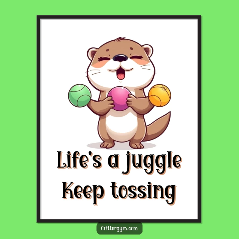 Funny Free Printable Wall Art: Winking Otter Juggling Balls Decor