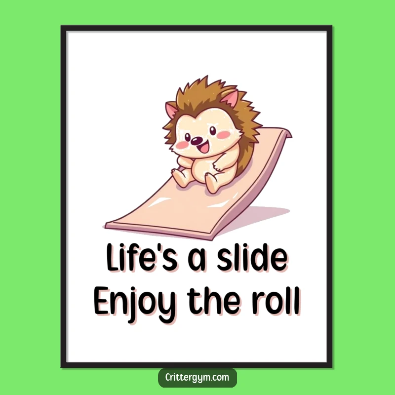 Funny Free Printable Wall Art: Hedgehog Rolls Down Slide Decor