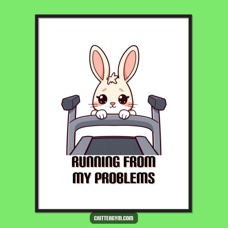 Free Printable Funny Rabbit Wall Art - Nervous Bunny Treadmill Downloadable Decor