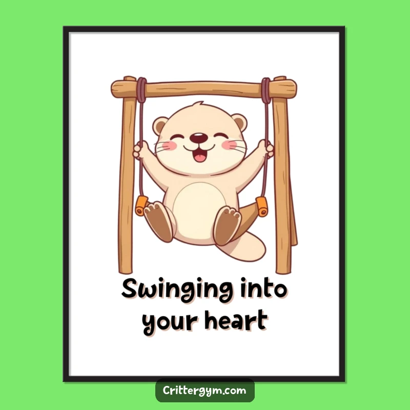Funny Free Printable Wall Art: Otter Swinging High, Quirky Downloadable Decor!