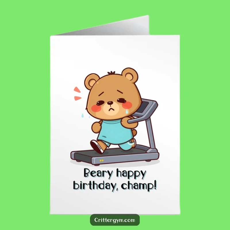 Free Printable Birthday Card: Bear Running, Funny Workout Downloadable Gift