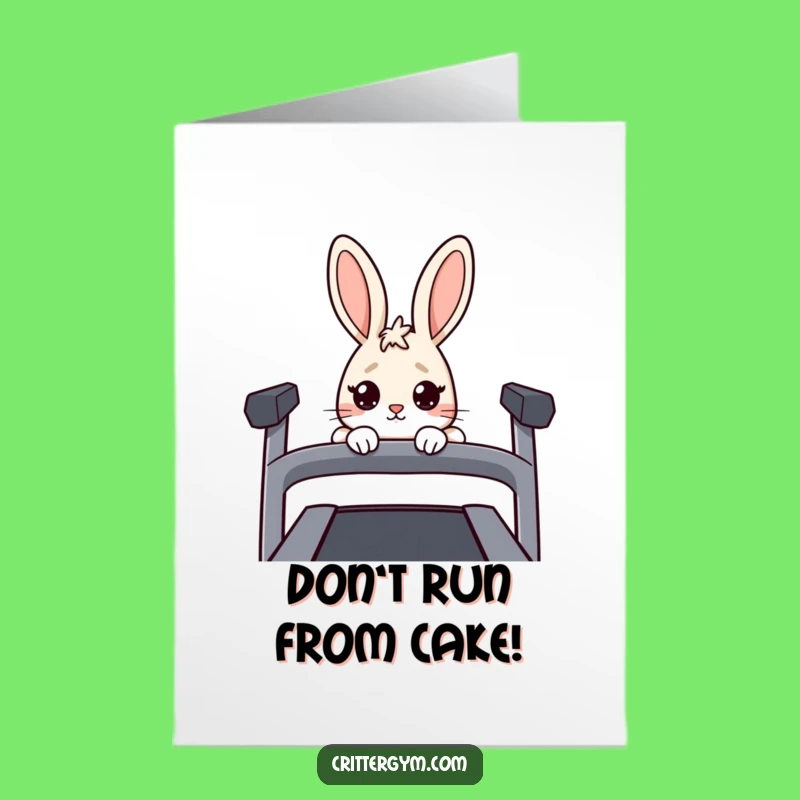 Free Printable Funny Rabbit Treadmill Birthday Card - Nervous Bunny Downloadable Gift