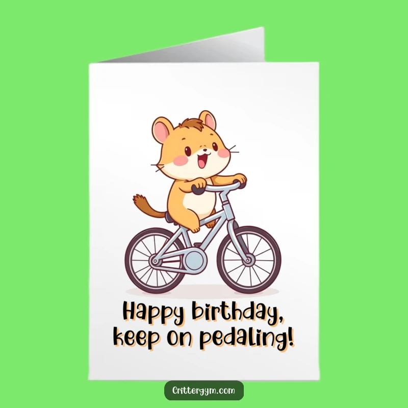 Free Printable Birthday Card: Critter on Bike - Funny Fitness Gift Downloadable