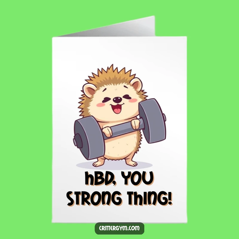 Free Printable Birthday Card: Funny Hedgehog Gym Gains Downloadable Gift