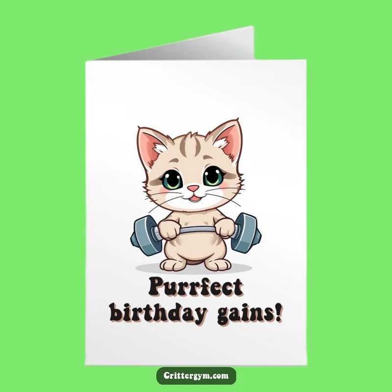 Funny Free Printable Birthday Card: Kitten's Gym Victory Gift