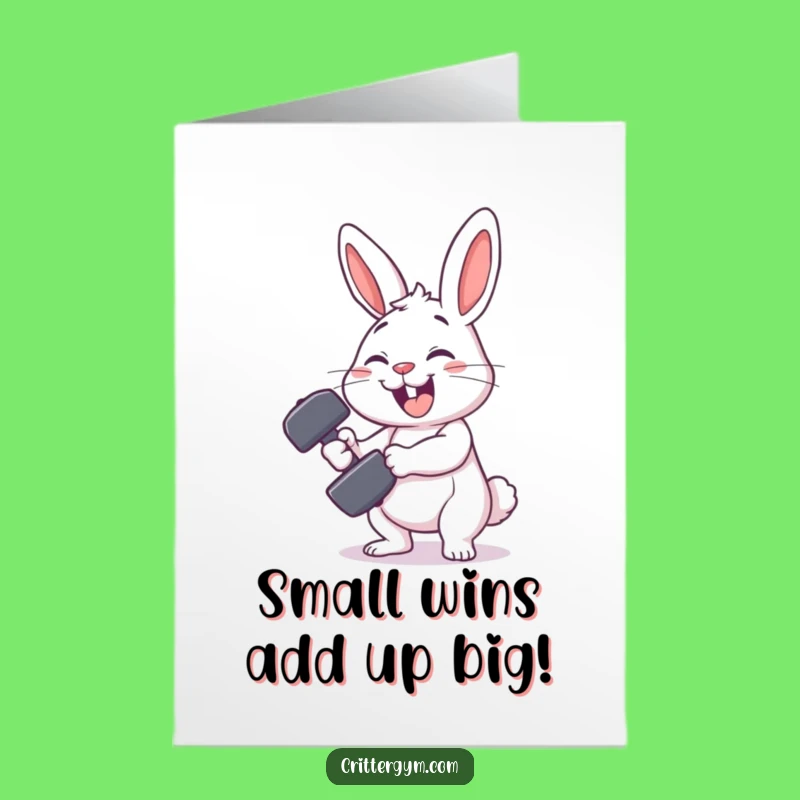 Free Printable Congrats Card: Rabbit Fails Dumbbell, Funny Effortious Cheers!