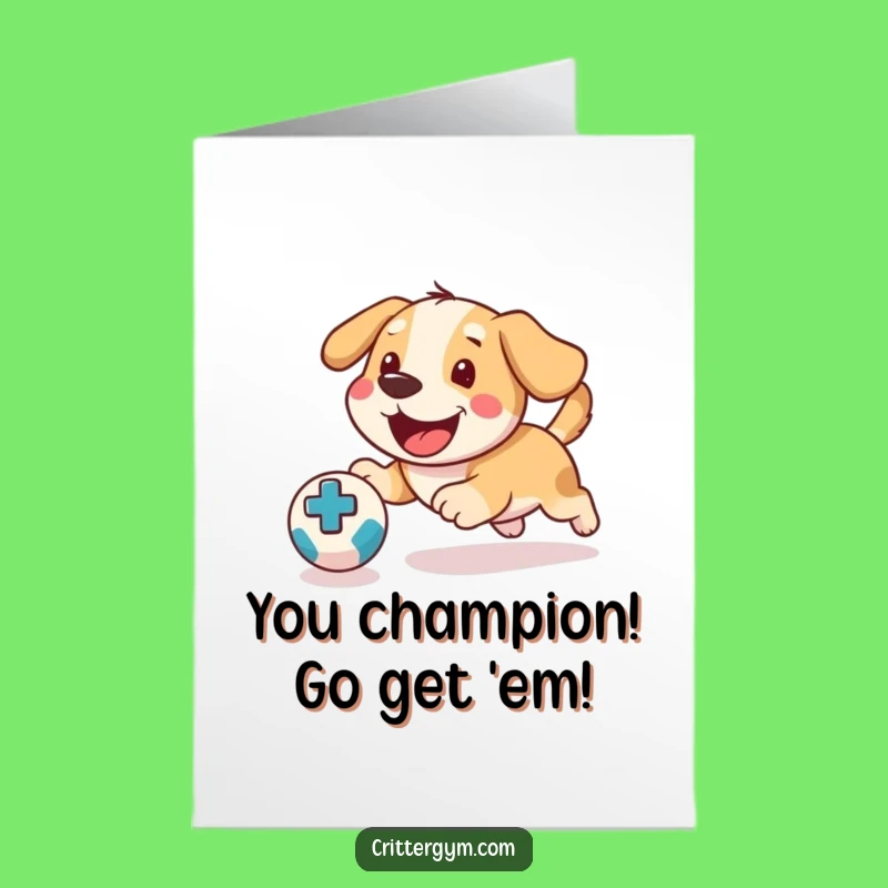Free Printable Funny Dog Congratulations Card - Playful Pup Chasing Ball Downloadable