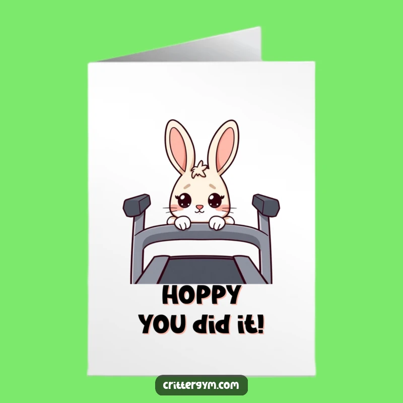 Free Printable Funny Rabbit Treadmill Congratulations Card - Nervous Bunny Downloadable