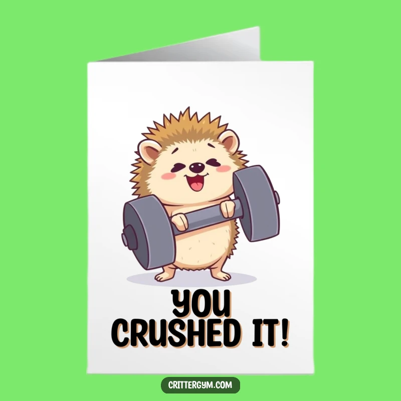 Free Printable Congrats Card: Funny Hedgehog Gym Win Downloadable Gift