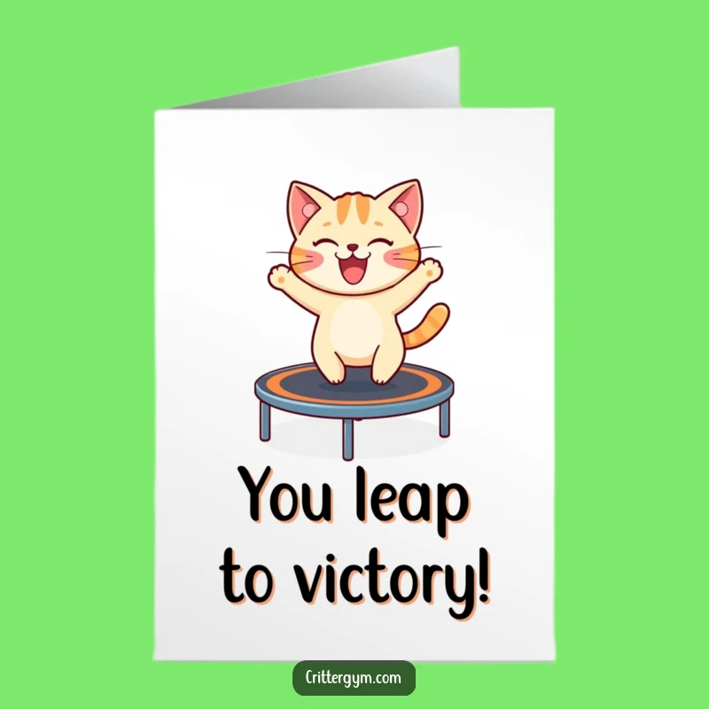 Free Printable Cat Congrats Card: Funny Bounce Celebration Downloadable Gift