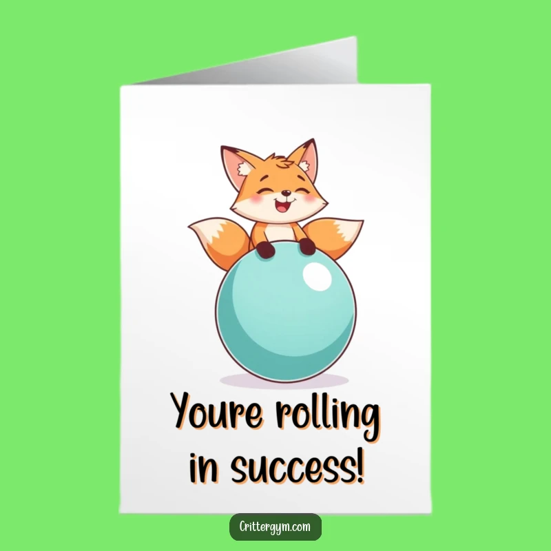Free Printable Congrats Card: Fox Laughing on Ball, Funny Workout Cheers!