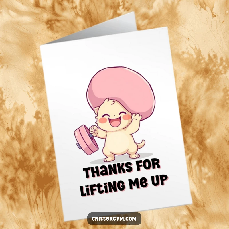 Funny Free Printable Thank You Card: Adorable creature gleefully hoisting a colossal, soft weight, showing heartfelt appreciation.