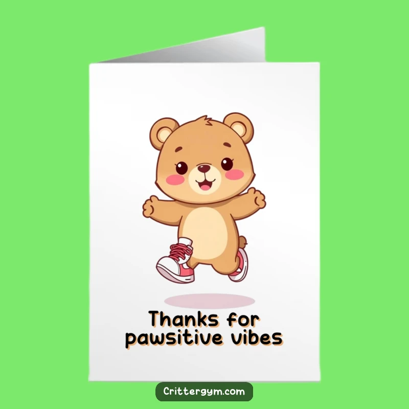 Free Printable Thank You Card: Playful Bear Cub Hopping, Sweet Downloadable Appreciation Gift!
