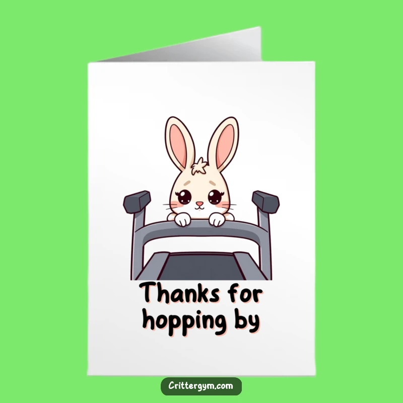 Free Printable Funny Rabbit Treadmill Thank You Card - Nervous Bunny Downloadable
