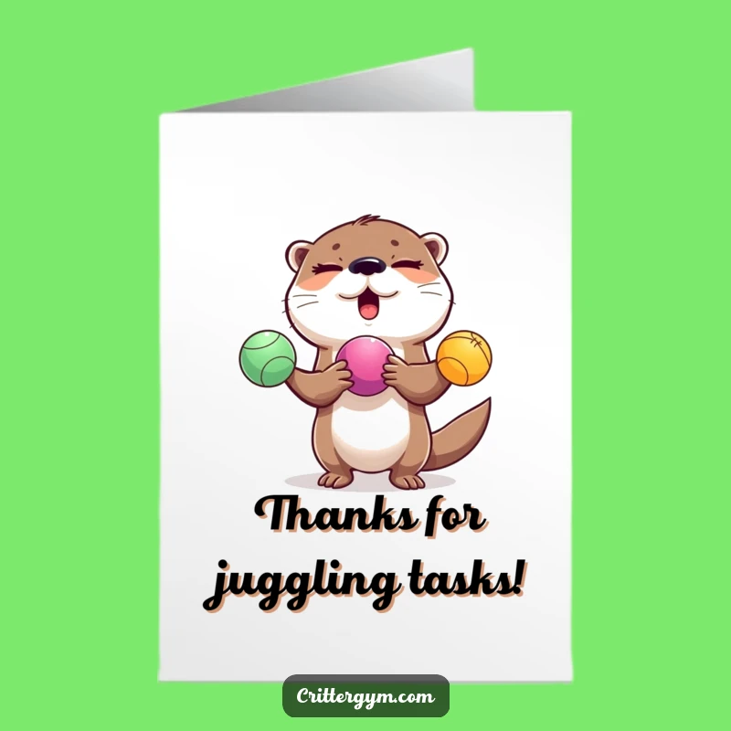 Funny Free Printable Thank You Card: Winking Otter Juggling Thanks Gift