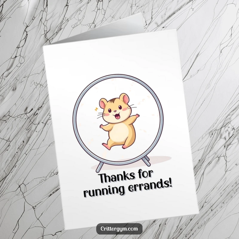 Funny Free Printable Thank You Card: A small animal enthusiast runs like a blur on a hamster wheel.