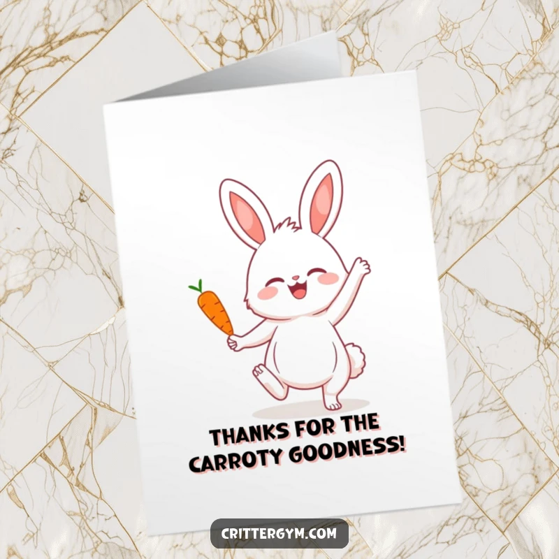 Funny Free Printable Thank You Card: A fluffy bunny in a serene yoga pose, expressing thanks with a tiny carrot.