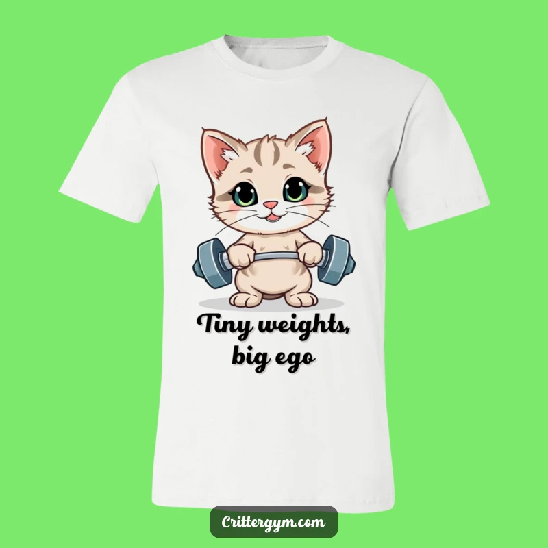 Funny Kitten Fitness Shirt: Proud Gym Cat Posing After Tiny Weight Reps