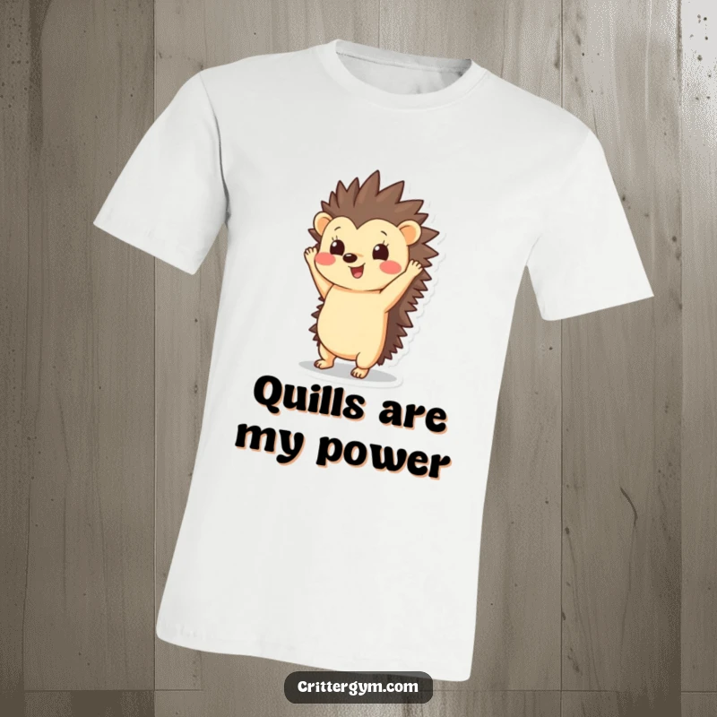 Funny Hedgehog T-Shirt: A happy hedgehog is upside down in a handstand, with its quills pointing upwards like a spiky crown.