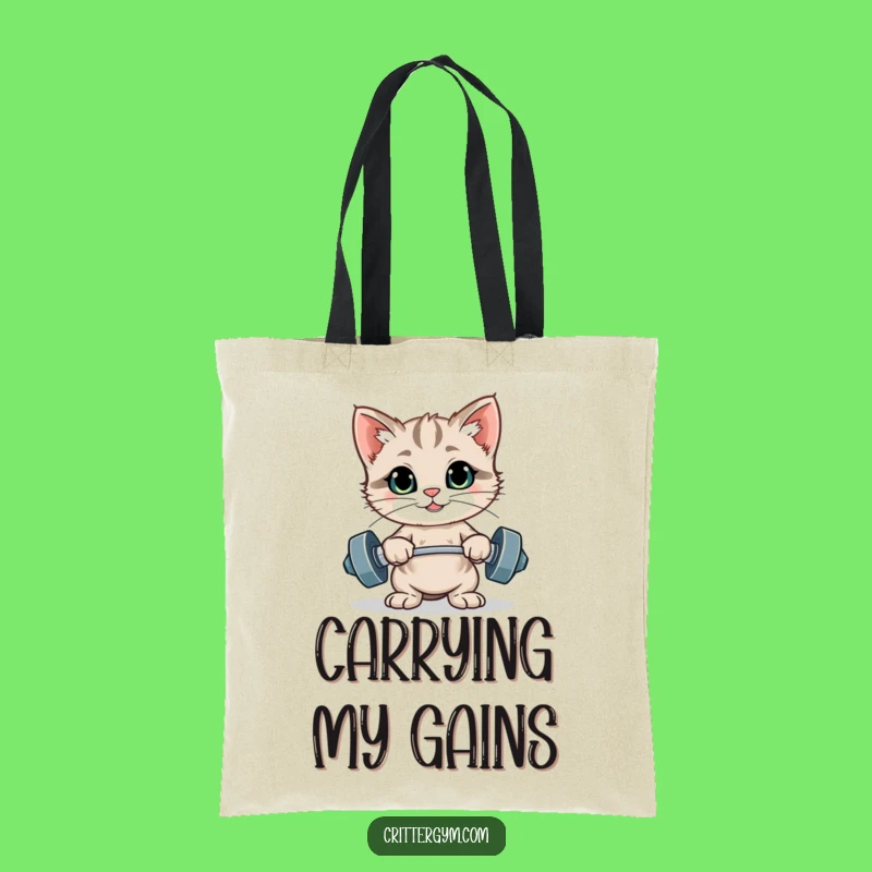 Funny Kitten Weightlifting Tote Bag: Carry Your Gear with Adorable Strength