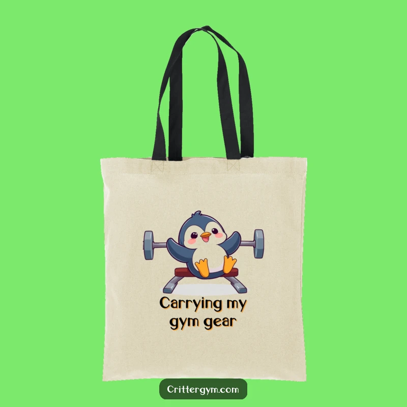 Funny Penguin Gym Tote Bag: Penguin Sliding Weight Bench, Chic & Hilarious Bag