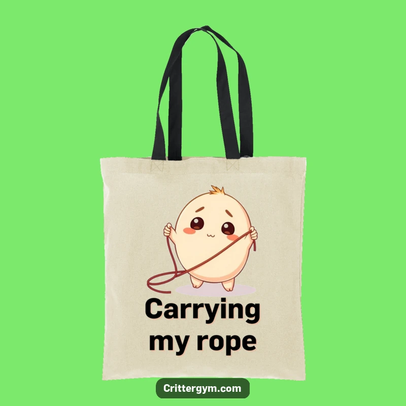Funny Fitness Tote Bag: Bewildered Creature Jump Rope, Quirky Gym Accessory Gift